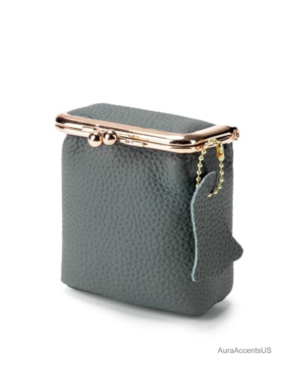 Genuine Leather Coin Purse - Kiss Lock Closure Mini Wallet with Secure Snap,